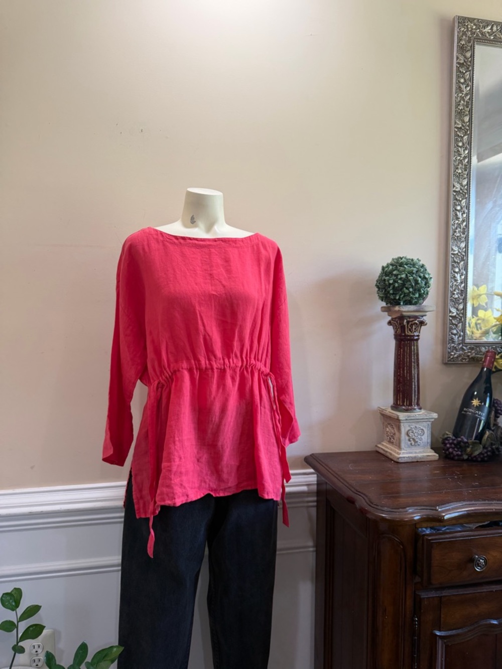 Eileen Fisher Organic Cotton/Linen Drawstring Waist Top
